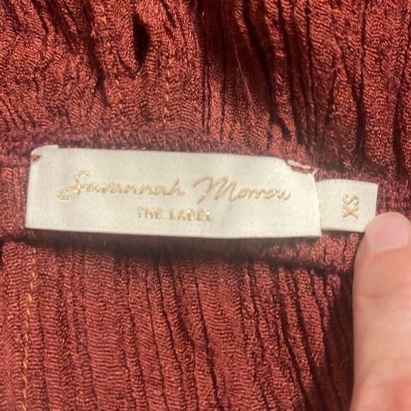 Savannah Morrow XS Kamala Crop Top Crinkled Silk Blend Deep V Neck Paprika Brown - Picture 6 of 8